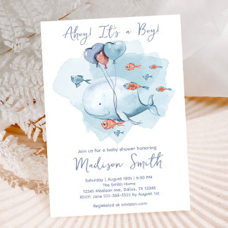 Invitación Ballena Azul Pastel Ahoy Bajo el Mar Shower para B