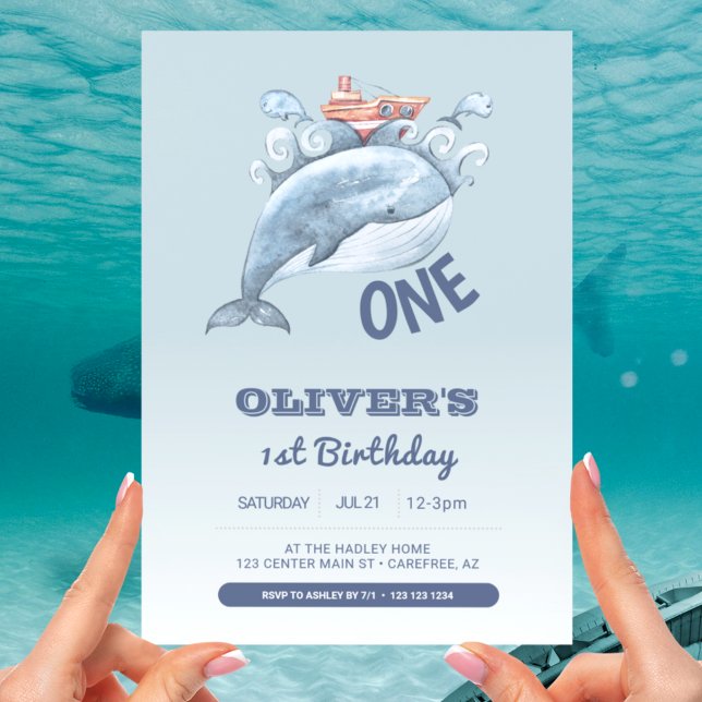 Invitación Ballena Azul Un Niño Cumple 1 Año (Subido por el creador)