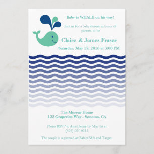 Invitación Ballena azul y verde Baby Shower