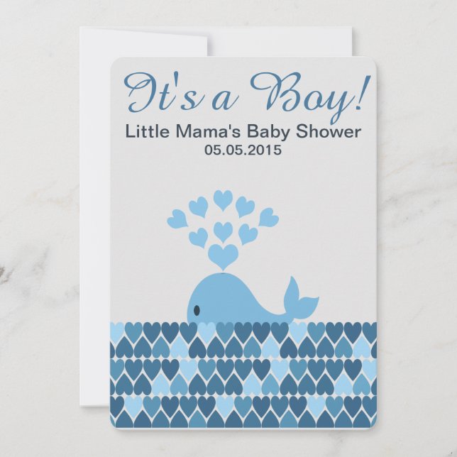 Invitación Ballena Cuta es un chico! Baby Shower (Anverso)