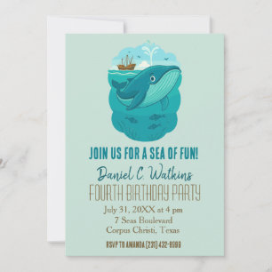 Invitación Ballena de Dibujos Animados del Mar Náutico
