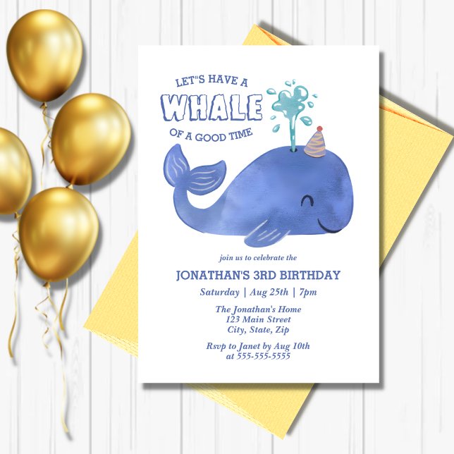 Invitación Ballena De Un Fiesta De Tiempo Dedicado Gorra Cump (Subido por el creador)