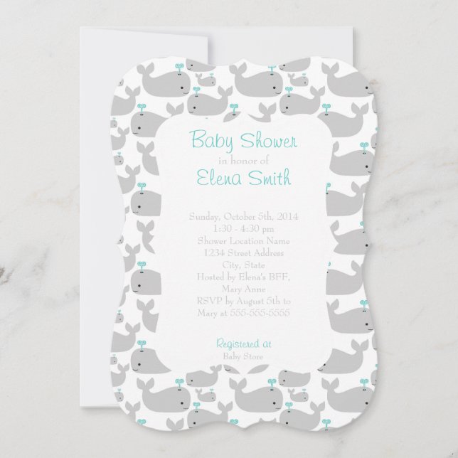 Invitación Ballena gris Baby Shower (Anverso)