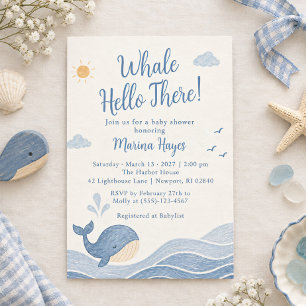 Invitación Ballena Hola Allí Olas de Océano Azul Niño Regalo