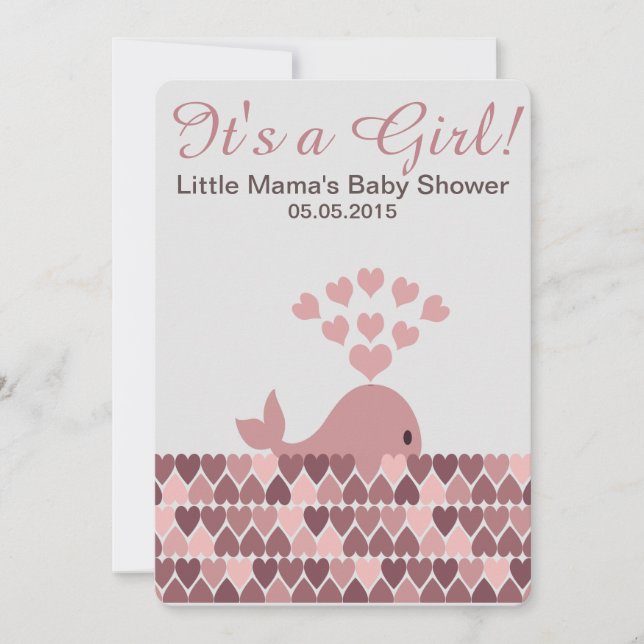 Invitación Ballena linda ¡Es un Chica! Baby Shower (Anverso)
