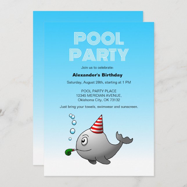 Invitación Ballena lista para fiestas (Anverso / Reverso)