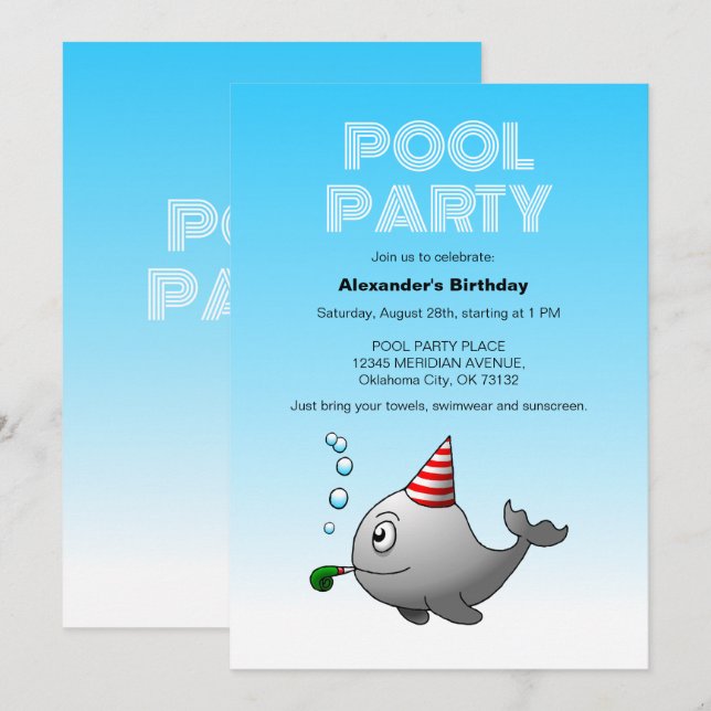 Invitación Ballena lista para la fiesta (Anverso / Reverso)