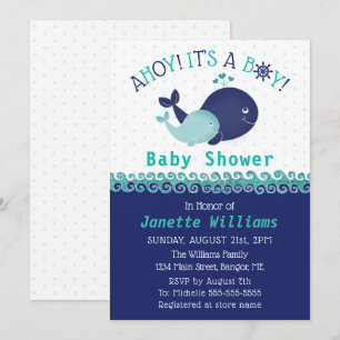 Invitación ¡Ballena Náutica Ahoy! Es un Baby Shower de chico