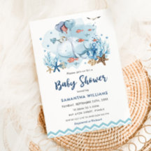 Ballena náutica bajo el mar Blue Boy Baby Shower