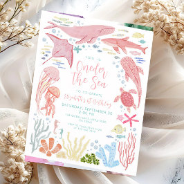Invitación Ballena Rosa Bajo el Mar Cumpleaños 1er