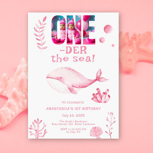 Invitación Ballena Rosa Debajo Del Mar 1er Cumpleaños