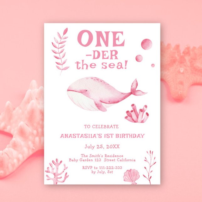 Invitación Ballena Rosa Oneder El Mar 1er Cumpleaños  (Subido por el creador)