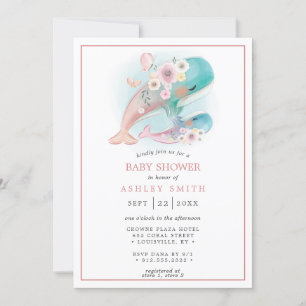 Invitación Ballenas Acuarela Floral Chica Leigh-Ann