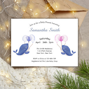 Invitación Ballenas acuáticas con Baby Shower de globos