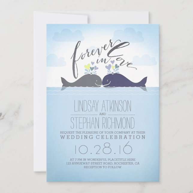 Invitación Ballenas azules Boda náutico romántico (Anverso)