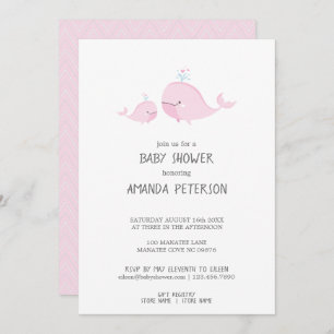 Invitación Ballenas cuestas Mamá y Bebés Chevron Rosa Baby Sh