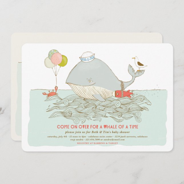 Invitación Ballenas de un tiempo Fiesta de la piscina de vera (Anverso / Reverso)