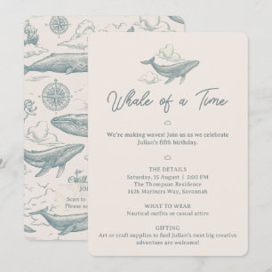 Invitación Ballenas en las Nubes Viaje Celestial 5º Cumpleaño