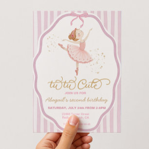 Invitación Ballerina 2º cumpleaños pinstripe tutú lindo