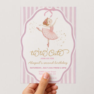 Invitación Ballerina 2º cumpleaños pinstripe tutú lindo