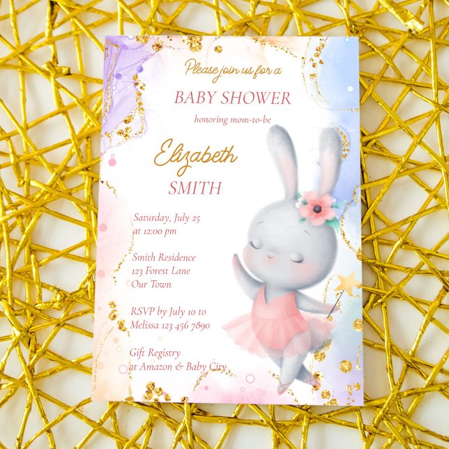 Invitación Ballerina baby ducha lindo conejo de baile (Subido por el creador)