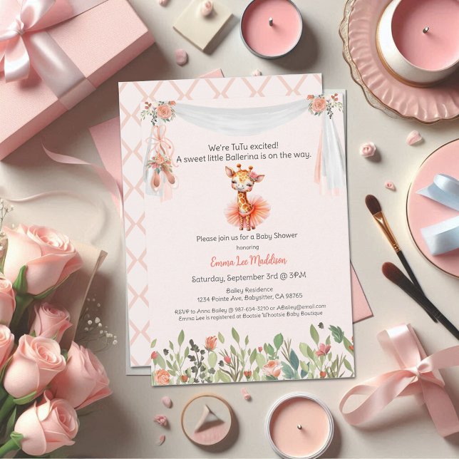 Invitación Ballerina Baby Girl Shower Tutu Elegant Giraffe (Subido por el creador)
