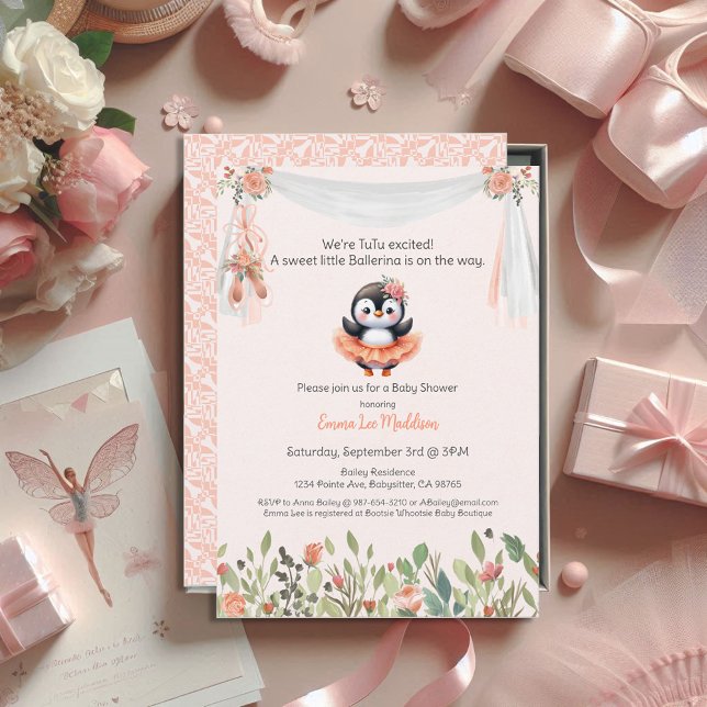 Invitación Ballerina Baby Girl Shower Tutu Elegant Penguin (Subido por el creador)