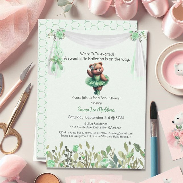 Invitación Ballerina Baby Girl Shower Tutu Elegant Teddy Bear (Subido por el creador)