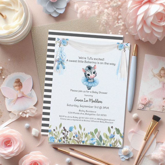 Invitación Ballerina Baby Girl Shower Tutu Emocionante Cebra (Subido por el creador)