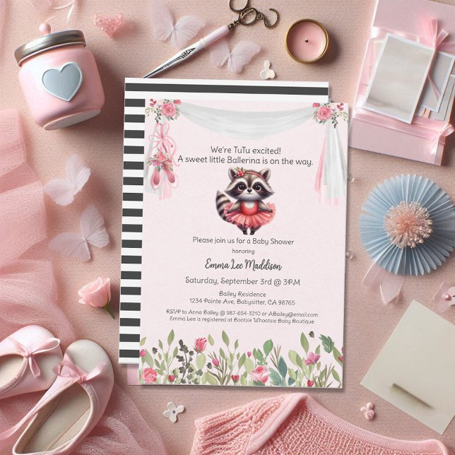 Invitación Ballerina Baby Girl Shower Tutu Emocionante Raccoo (Subido por el creador)