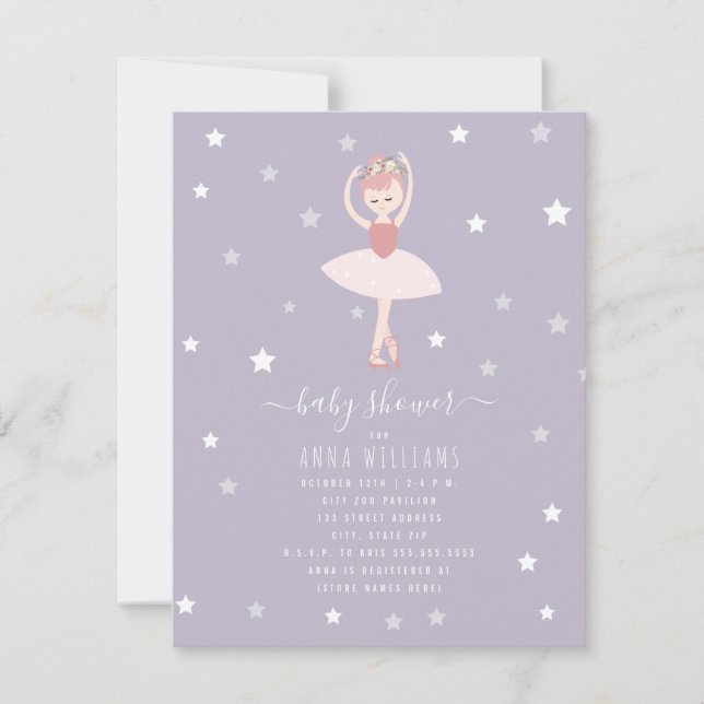 Invitación Ballerina Baby Shower Purple Baby Girl (Anverso)