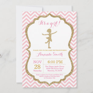 Invitación Ballerina Baby Shower Purpurina Rosa y Oro