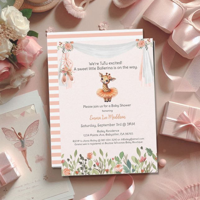 Invitación Ballerina Baby Shower Tutu Agitada Giraffe (Subido por el creador)