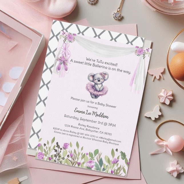 Invitación Ballerina Baby Shower Tutu Elegala Koala (Subido por el creador)