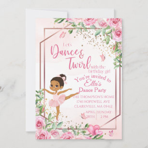 Invitación Ballerina baile color rosa acuarela