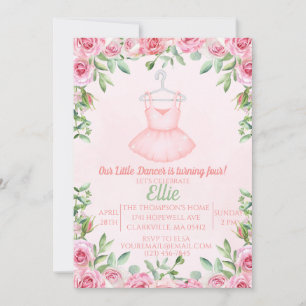 Invitación Ballerina baile color rosa acuarela