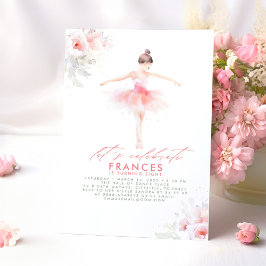 Invitación Ballerina Ballet Floral Pink Birday Party
