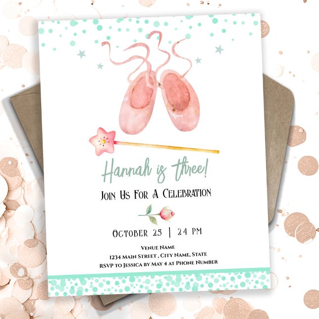 Invitación Ballerina Ballet Slippers 3er Chica de cumpleaños (Subido por el creador)