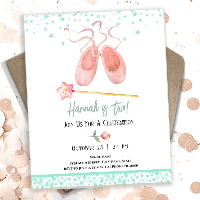 Invitación Ballerina Ballet Slippers Chica del segundo cumple (Subido por el creador)