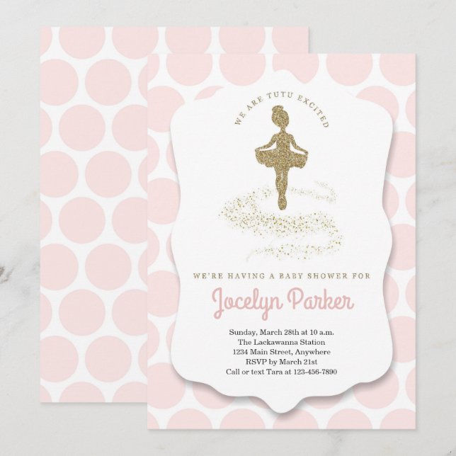 Invitación Ballerina / Ballet Tema Baby Shower para Chicas (Anverso / Reverso)