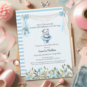 Invitación Ballerina Bebé Niña Shower Tutú Elegante Oso Polar