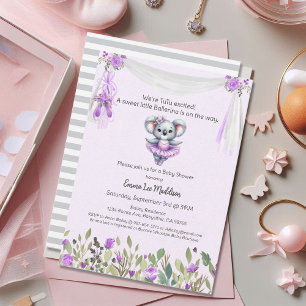 Invitación Ballerina Bebé Niña Shower Tutú Koala Emocionada