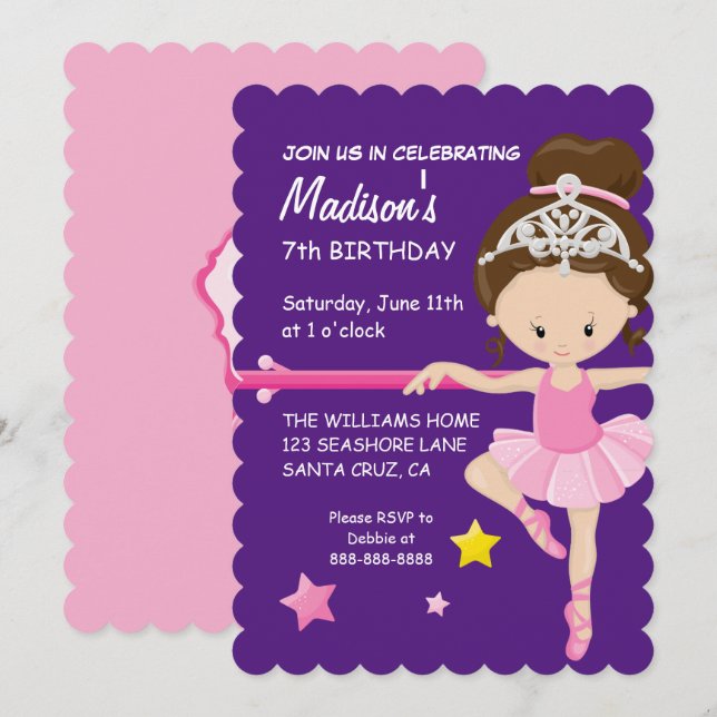 Invitación Ballerina Birthday (Anverso / Reverso)