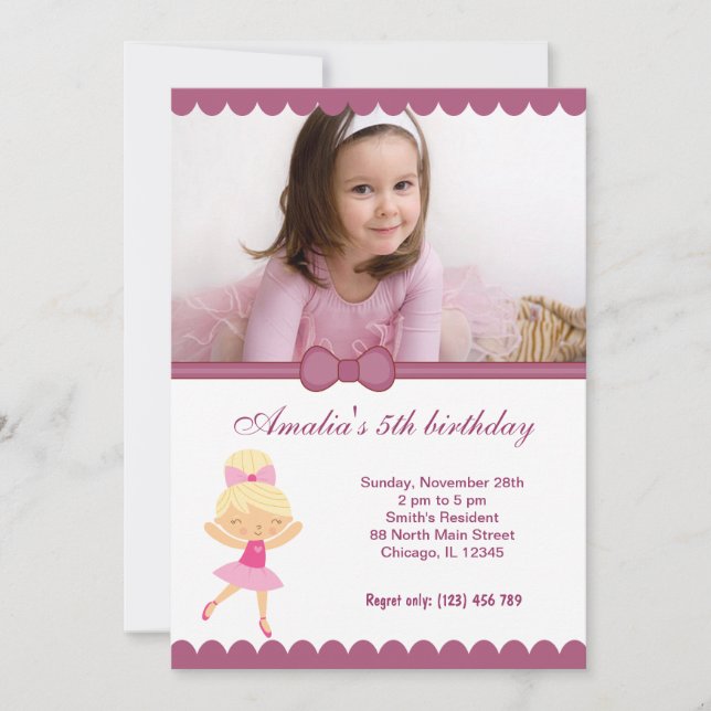 Invitación Ballerina Birthday Chica (Anverso)