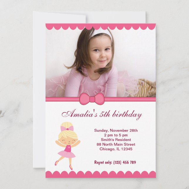 Invitación Ballerina Birthday Chica (Anverso)