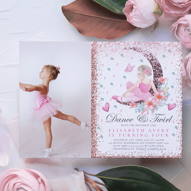 Invitación Ballerina Birthday Moon Dance & Twirl Photo (Subido por el creador)