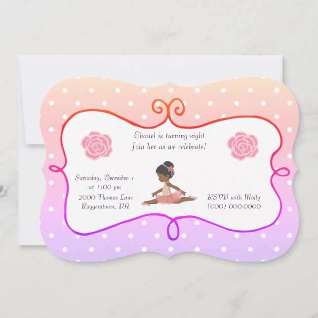 Invitación Ballerina Birthday polka dot (Anverso)