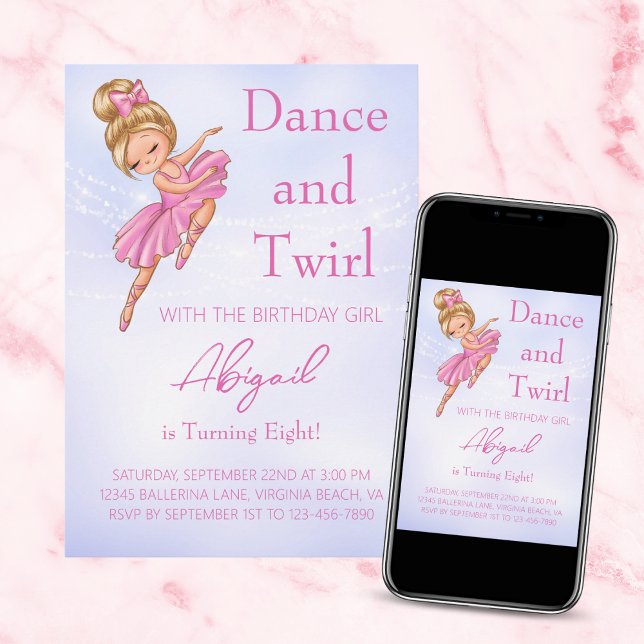 Invitación Ballerina Bonito Rosa, Fiesta de danza ballet púrp (Subido por el creador)