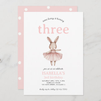 Invitación Ballerina Bunny Conejo Rosado Chica 3 cumpleaños