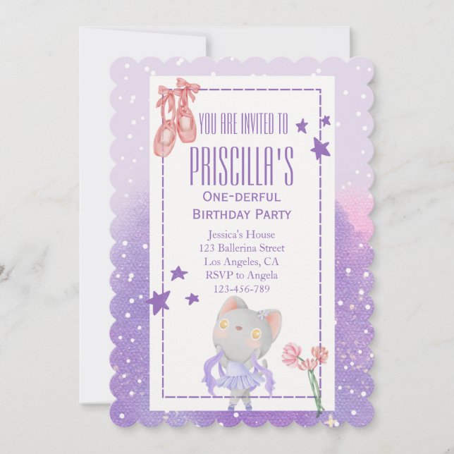 Invitación Ballerina Cat Kids Fiesta de cumpleaños (Anverso)